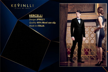 Jp902/1 Vercelli CXM - Vải Suit 95% Wool - Đen Trơn